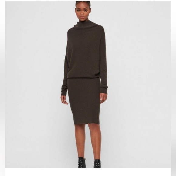 All Saints Ridley Black Cashmere Wool Blend Midi Sweater Dress Dolman Sleeves - Picture 1 of 7